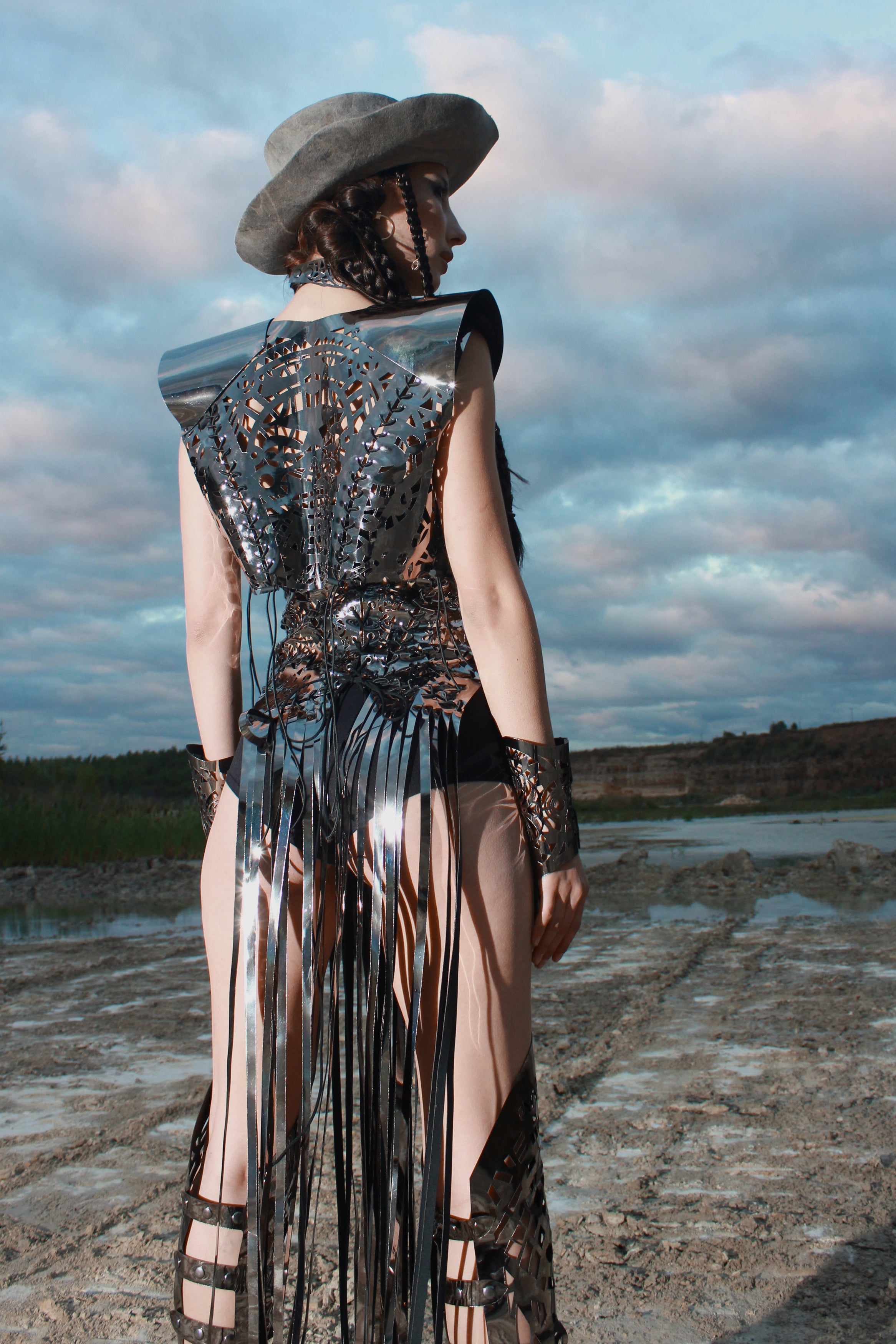 Carved corset with fringe